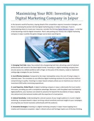 Maximizing Your ROI Investing in a Digital Marketing Company in Jaipur
