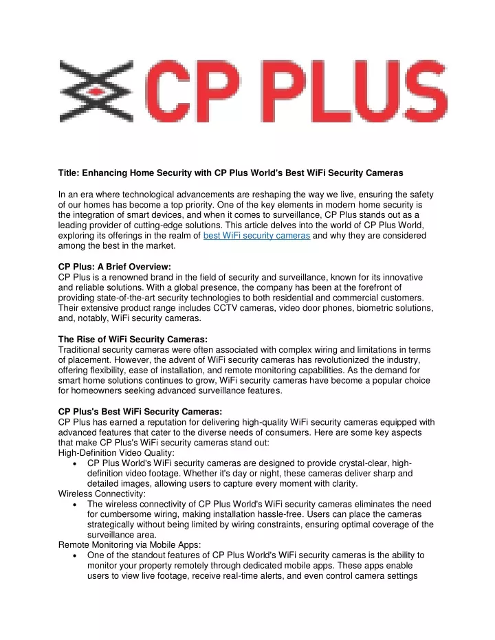 title enhancing home security with cp plus world