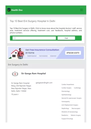 Top 10 Best Ent Surgery Hospital in Delhi