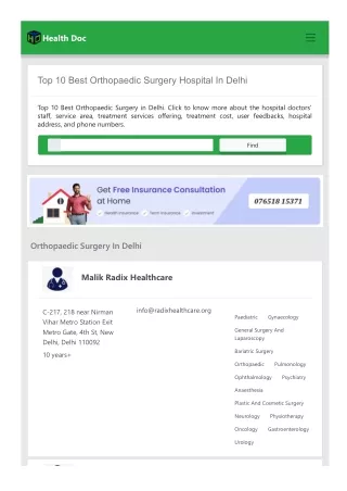 Top 10 Best Orthopaedic Surgery Hospital in Delhi