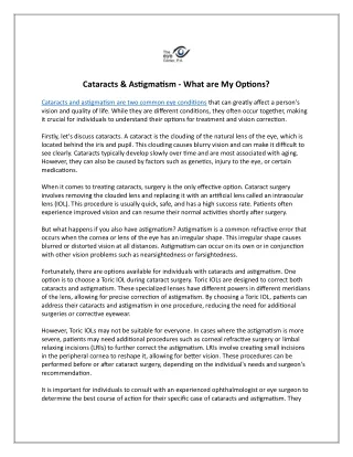 cataracts astigmatism what are my options