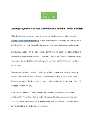 Premier Soybean Products Manufacturers in India: Sonic Biochem