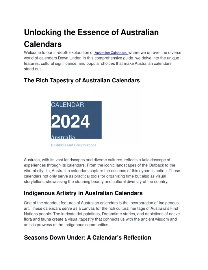 unlocking the essence of australian calendars