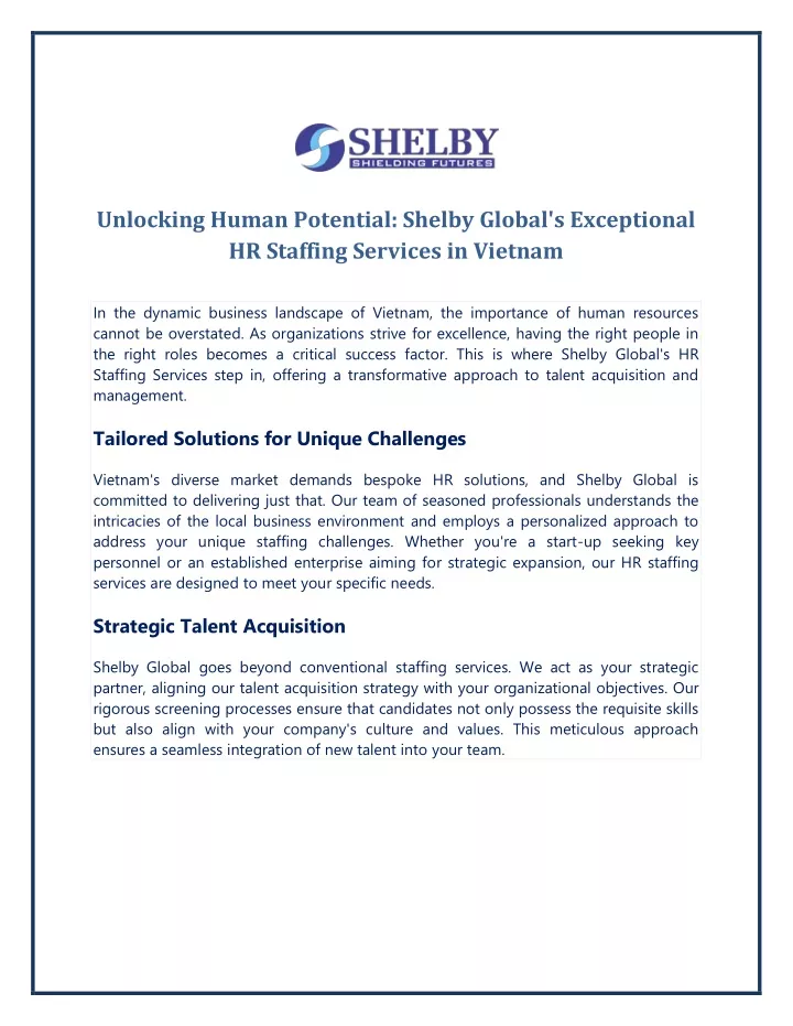 unlocking human potential shelby global