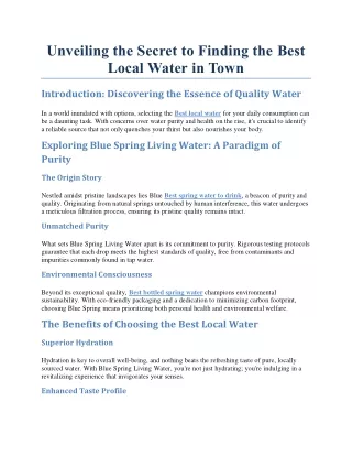 Unveiling the Secret to Finding the Best Local Water in Town