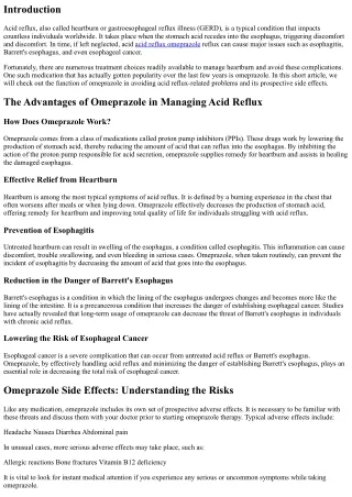 The Role of Omeprazole in Stopping Acid Reflux-Related Complications