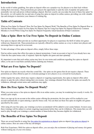 Take a Spin: How to Use Free Spins No Deposit in Online Casinos