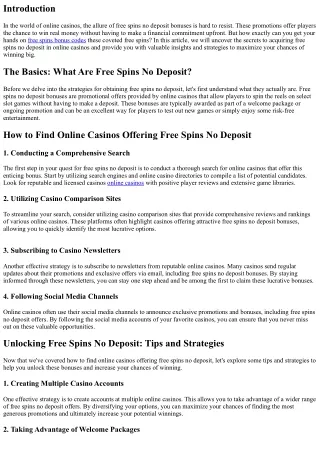 Unveiling the Secrets: How to Get Free Spins No Deposit in Online Casinos