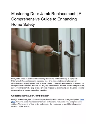 Mastering Door Jamb Replacement | Secure Homes with a Strike Plate