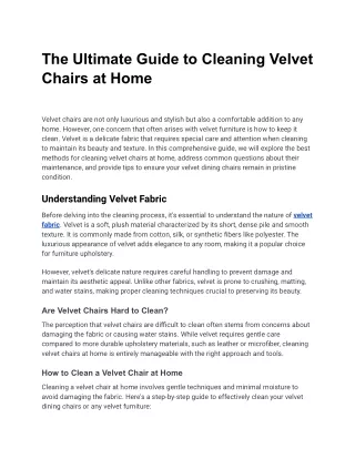 The Ultimate Guide to Cleaning Velvet Chairs at Home