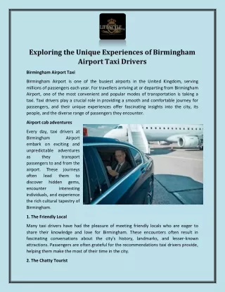 Exploring the Unique Experiences of Birmingham Airport Taxi Drivers