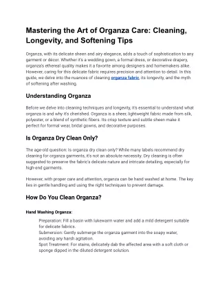 Mastering the Art of Organza Care_ Cleaning, Longevity, and Softening Tips