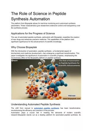 The Role of Science in Peptide Synthesis Automation