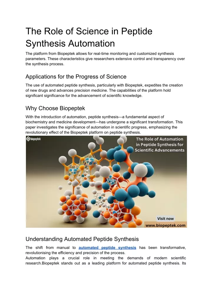 the role of science in peptide synthesis