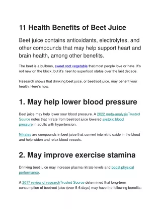 11 Health Benefits of Beet Juice