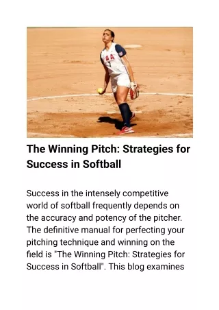 The Winning Pitch: Strategies for Success in Softball