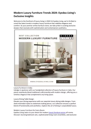 Modern Luxury Furniture Trends 2024 EyeDea Living's Exclusive Insights