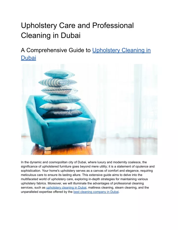 upholstery care and professional cleaning in dubai