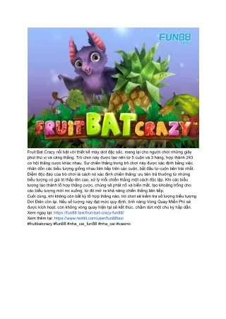 Mẹo Chơi Fruit Bat Crazy Tại Fun88 Taxi Để Thắng Lớn
