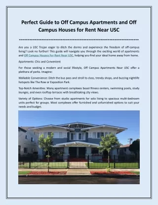Perfect Guide to Off Campus Apartments and Off Campus Houses for Rent Near USC