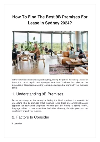 How To Find The Best 9B Premises For Lease in Sydney 2024?