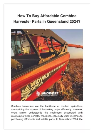 How To Buy Affordable Combine Harvester Parts in Queensland 2024?