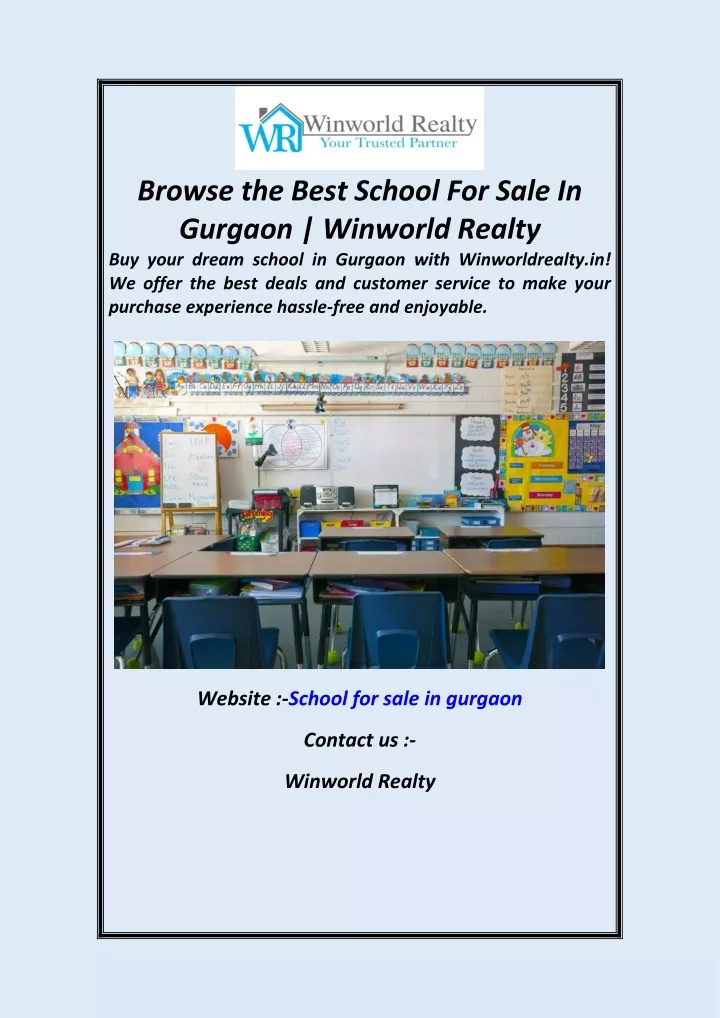 browse the best school for sale in gurgaon