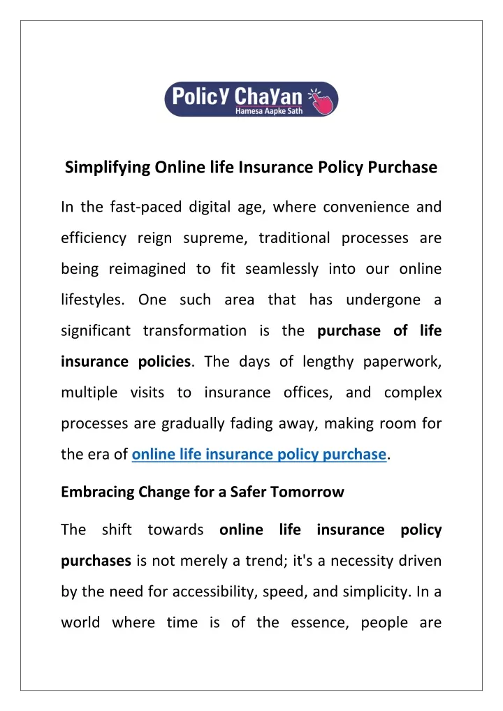 simplifying online life insurance policy purchase