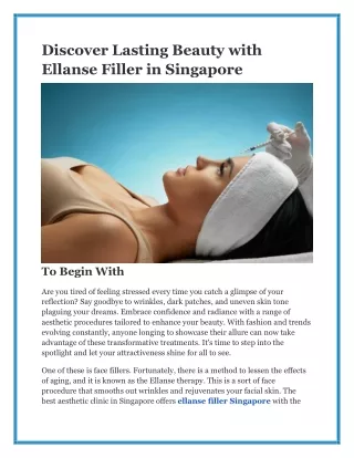 Discover Lasting Beauty with Ellanse Filler in Singapore