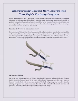 Incorporating Unicorn Horn Swords into Your Dojo's Training Program