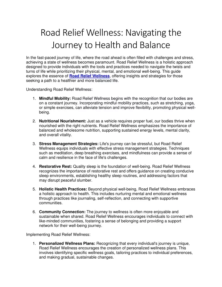 road relief wellness navigating the journey