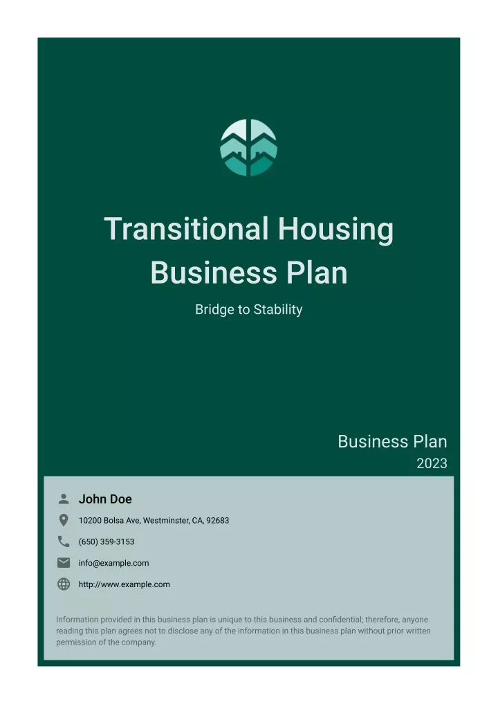 free business plan template for transitional housing