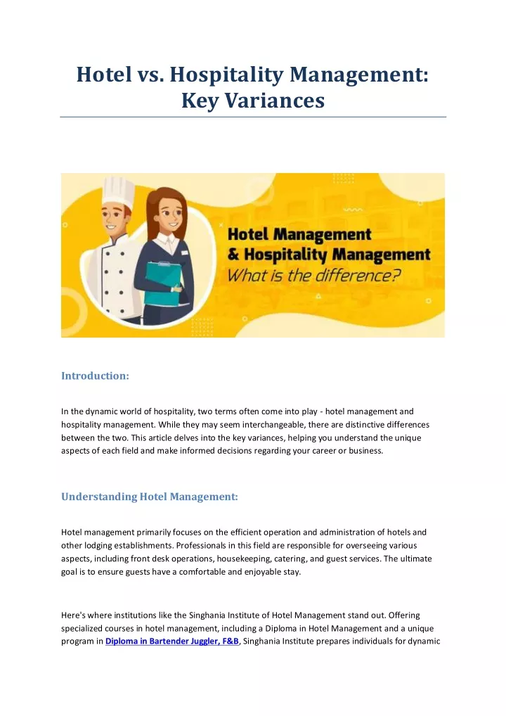 hotel vs hospitality management key variances
