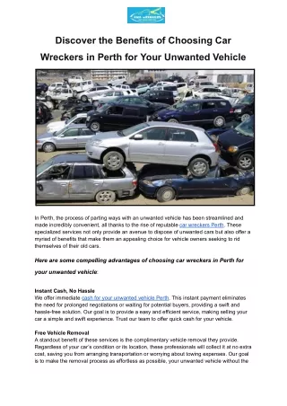 Discover the Benefits of Choosing Car Wreckers in Perth for Your Unwanted Vehicle