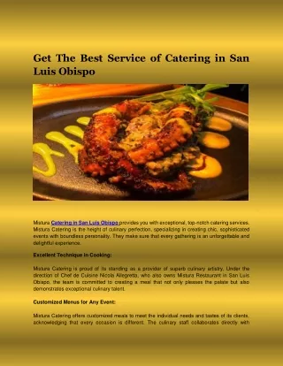 Get The Best Service of Catering in San Luis Obispo