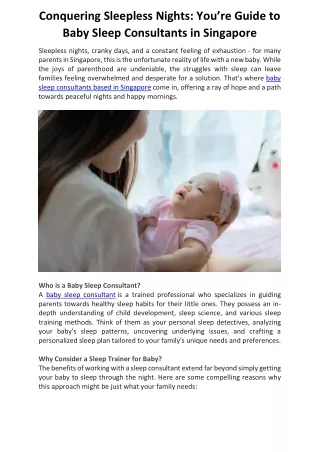 Conquering Sleepless Nights - Your Guide to Baby Sleep Consultants in Singapore