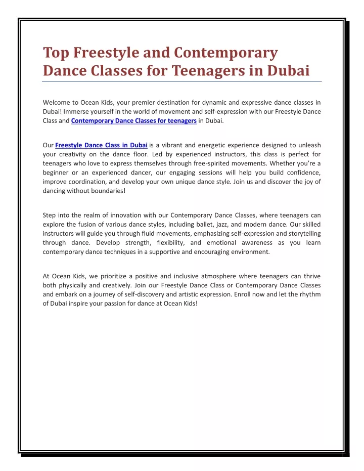 top freestyle and contemporary dance classes