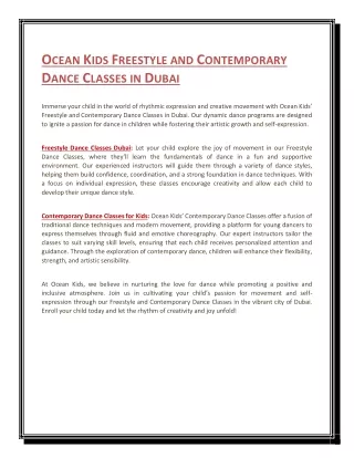 Ocean Kids Freestyle and Contemporary Dance Classes in Dubai