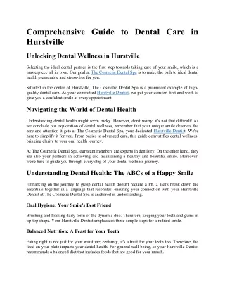 Comprehensive Guide to Dental Care in Hurstville
