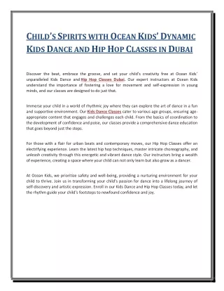 CHILD’S SPIRITS WITH OCEAN KIDS’ DYNAMIC KIDS DANCE AND HIP HOP CLASSES IN DUBAI
