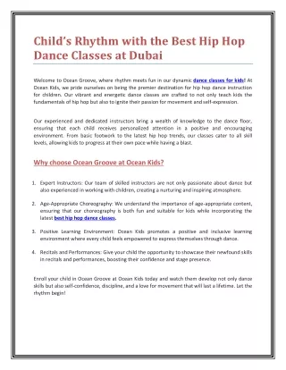 Child’s Rhythm with the Best Hip Hop Dance Classes at Dubai