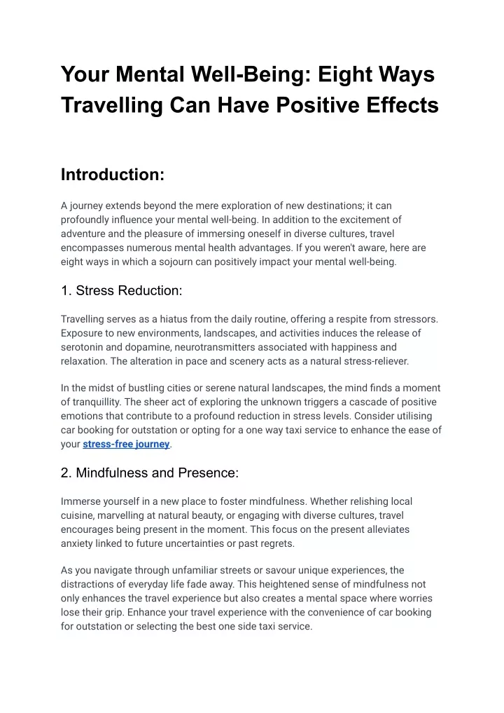 your mental well being eight ways travelling