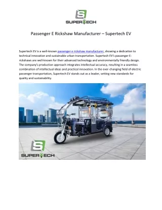 Passenger E Rickshaw Manufacturer - SupertechEV