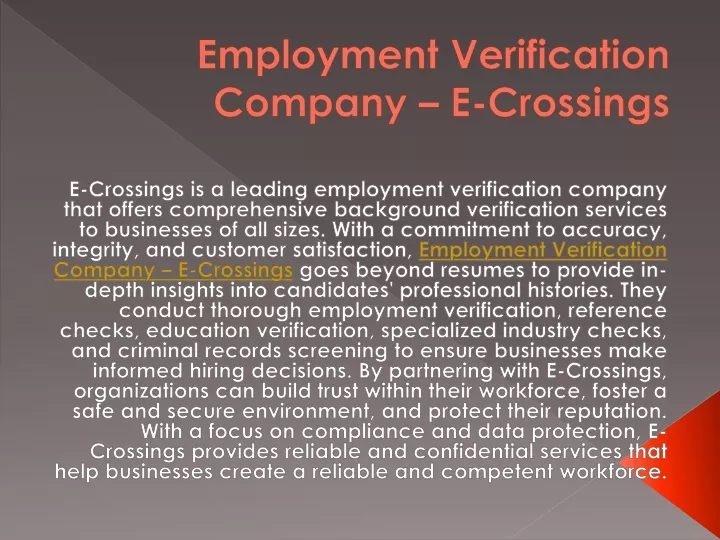 employment verification company e crossings