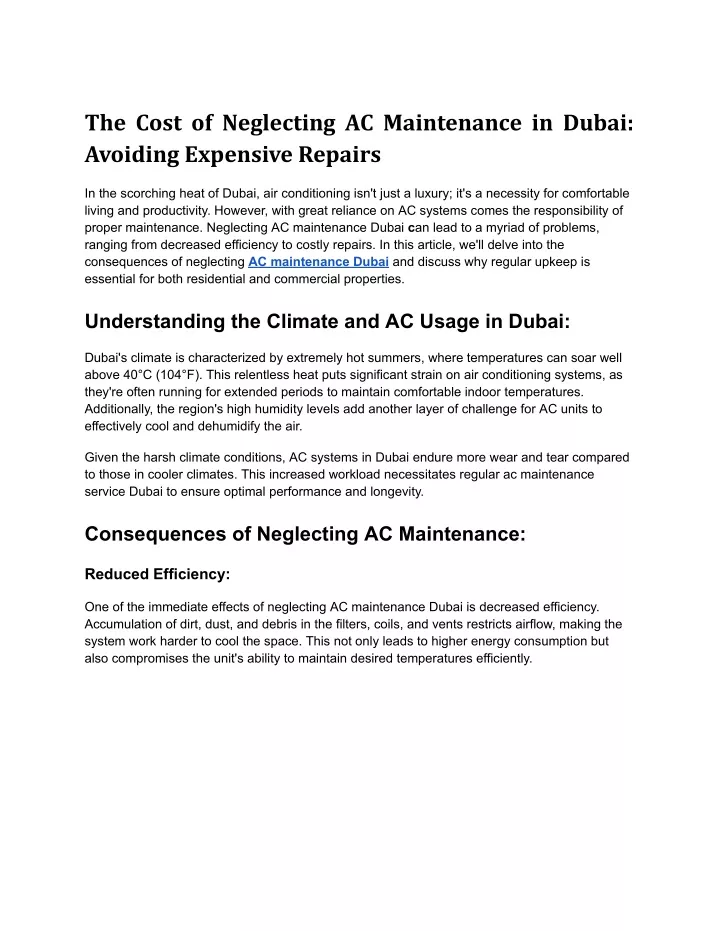 the cost of neglecting ac maintenance in dubai