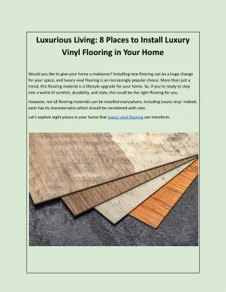 8 Places to Install Luxury Vinyl Flooring In Your Home