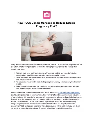 How PCOS Can be Managed to Reduce Ectopic Pregnancy Risk?