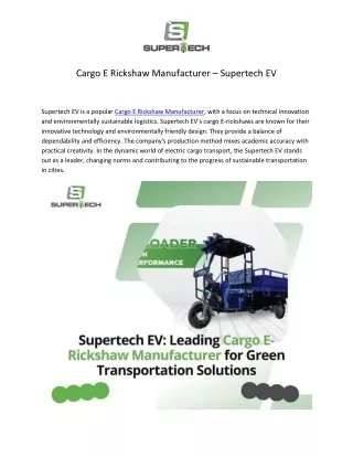 Cargo E Rickshaw Manufacturer - Supertechev