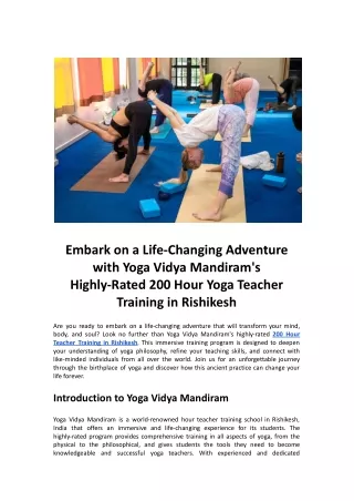 Embark on a Life-Changing Adventure with Yoga Vidya Mandiram's Highly-Rated