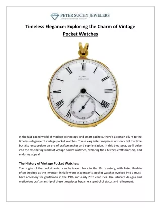 Timeless Elegance Exploring the Charm of Vintage Pocket Watches